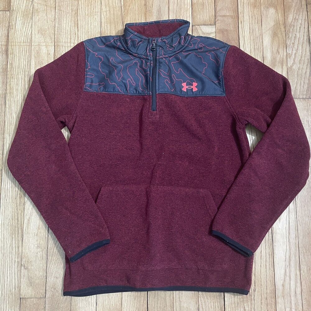 UA UNDER ARMOUR Boys' LS Camo Twist Zip Fleece Top Youth‎ XL Red